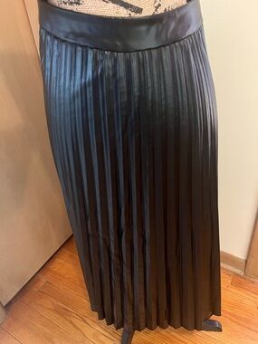 Black Pleated Satin Maxi Skirt